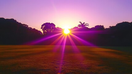 Majestic golden field with vibrant sunset, nature background with sunrays