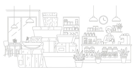 Fototapeta premium Coffee shop interior design with barista and equipment.