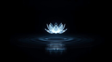A pure crystal lotus floats freely in the dark emptiness, surrounded by gentle and steady energy waves.