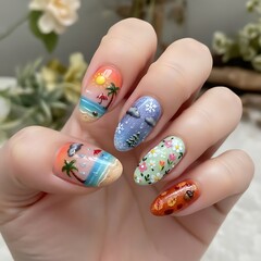 Seasonal nail designs: Summer, Rainy Season, Winter, Spring, Autumn