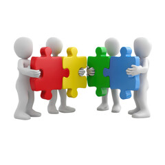 Teamwork Puzzle: Diverse Figures Connecting Colored Pieces