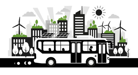 Obraz premium Modern white public transport bus with solar panels.