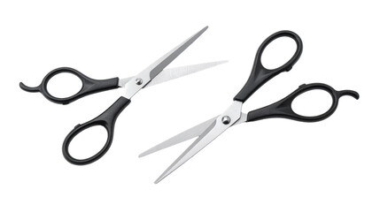  Dual scissor set featuring contrasting positions and handle styles, isolated on transparent background
