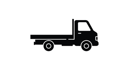 Simple black silhouette of a flatbed truck icon representing transport delivery cargo logistics and freight services