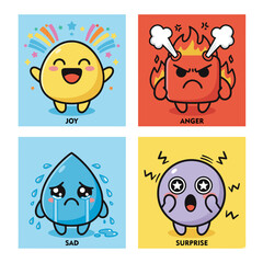 A charming collection of animated characters illustrating diverse human emotions with expressive faces