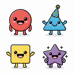 Adorable Geometric Shapes Characters with Happy Expressions for Kids