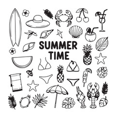 Hand drawn italian food set. Mediterranean lunch and dinner doodle icons. Pasta, olive, pizza, cheese, tomato, lemon, wine. Dolce vita aesthetics. Perfect for print, design menu, sticker.