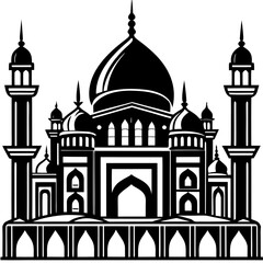 Silhouette of a grand mosque with multiple minarets and domes iconic islamic architecture design silhouette