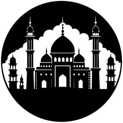 Monochromatic mosque silhouette against a gradient sky emblematic of islamic architecture silhouette