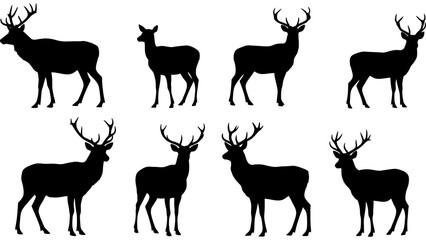 Set of deer silhouette illustration. Deer icon set vector design.