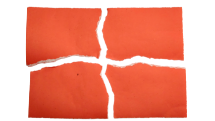 Torn Orange Paper Sheet in Four Pieces Isolated on White Background