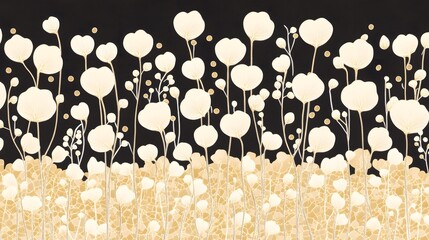 Elegant floral pattern illustration featuring stylized flowers and gold accents on dark background