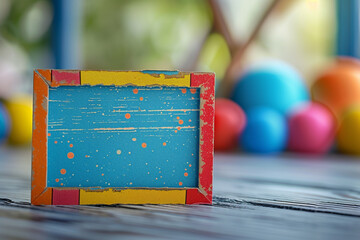 The vintage grunge tape label adds a touch of nostalgia to the colorful and vibrant note paper piece, making it a unique and eye-catching card or sign for any business or office setting 