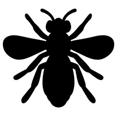 Silhouette of a bee with wings and legs extended, simple vector illustration