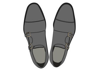 ビジネスシューズ グレーのモンクストラップを真上から俯瞰してみたイラスト
