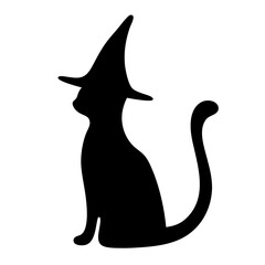 Elegant black cat silhouette wearing a witch's hat, perfect for Halloween
