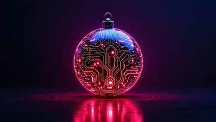 Christmas ornament with circuit board pattern tech holiday decoration festive season glow digital art on transparent background