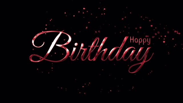 Happy birthday red greeting in vibrant and alpha channel with energetic splatters. Perfect for birthday cards, invitations, social media posts, and celebratory designs.