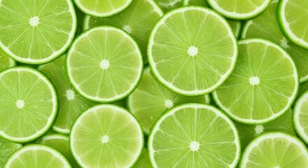 Closeup of many lime slices creating a vibrant green background