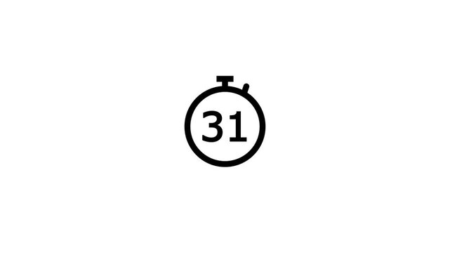 60 seconds, 1 minute countdown, Analog of simple clean timer motion graphic with text numbers, in and out, exercise pause, animated icon on a transparent background