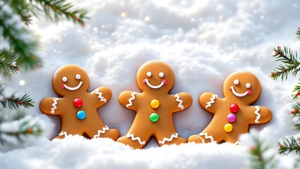 Obraz premium Gingerbread christmas cookies in snow festive holiday season winter baked goods sweet treat food dessert on transparent background