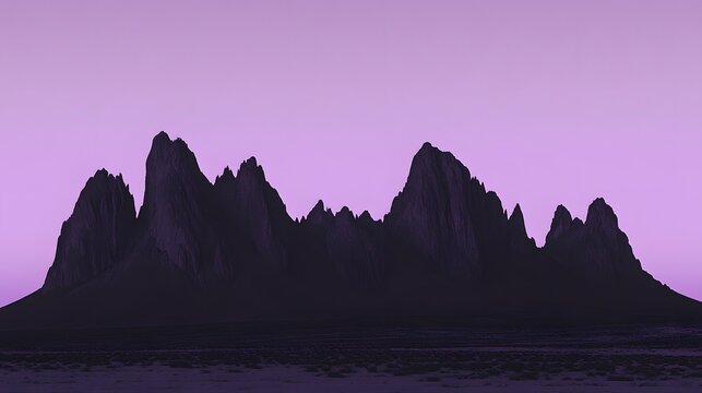Majestic Dark Mountains Silhouette Against a Soft Purple Gradient Sky in a Dreamlike Landscape