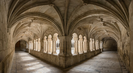Medieval Arcade of Santo Estevo Monastery in Galicia, Spain