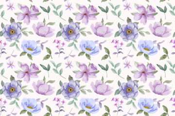 purple floral watercolor seamless pattern