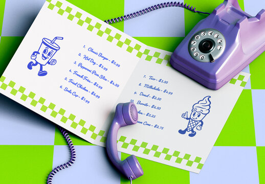 Retro Bifold Mockup With Vintage Phone