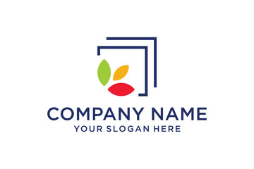 Leaf icon with square frame logo vector