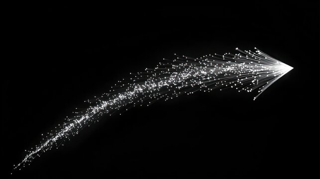 Sparkling arrow pointing right, dark background; motion graphic