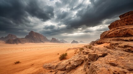 Naklejka premium Desert landscape under dramatic sky