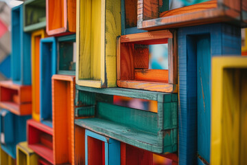 Vibrant wooden fragments symbolize the harmonious coexistence of diverse individuals, fostering an inclusive society that embraces and celebrates differences 