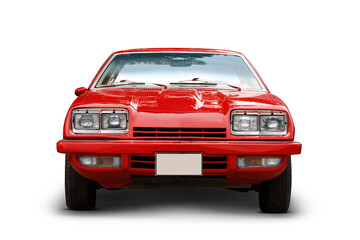 Front view of a classic car with square shaped headlights on a transparent background