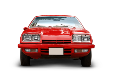 Front view of a classic car with square shaped headlights on a transparent background
