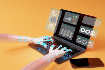 The image shows an AI robotic arm helping businesses to generate sustainable profit growth.