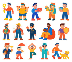 Fototapeta premium PNG Colorful cartoon character professions, element set on transparent background