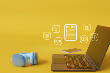 The image conveys that businesspeople or employees are working using policies to oversee business operations.