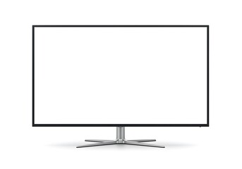 Naklejka premium Modern flat screen display with sleek metal stand isolated on white background