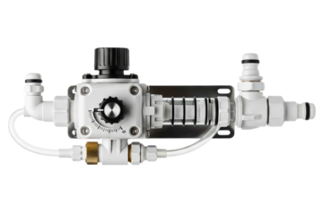 Industrial chemical dosing pump for precise liquid injection on a transparent background