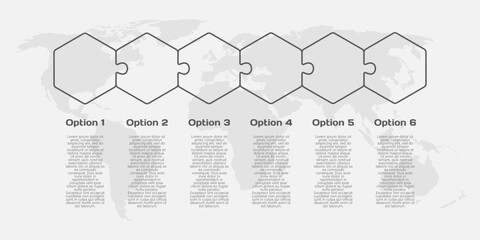 Six steps line infographic, puzzle diagram