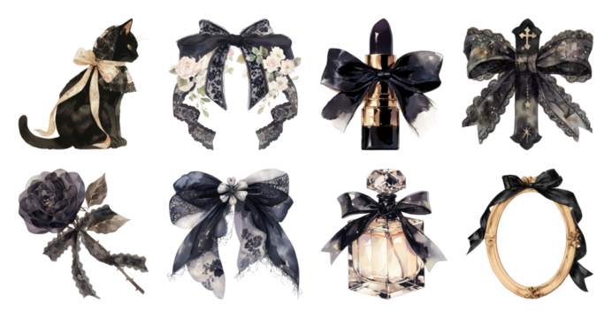 PNG Elegant gothic accessories collection, element set on transparent background - Powered by Adobe