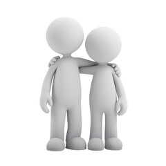 Two Friendly 3D Figures Hugging Together on Transparent Background