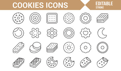 Cookies line icons set for dessert, bakery, and sweet snack vector illustration