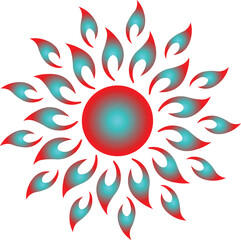 Abstract Sun Flame Vector Design : Flames Radiating Outward A Vibrant and Fiery Circular Design with Red and Blue Gradients