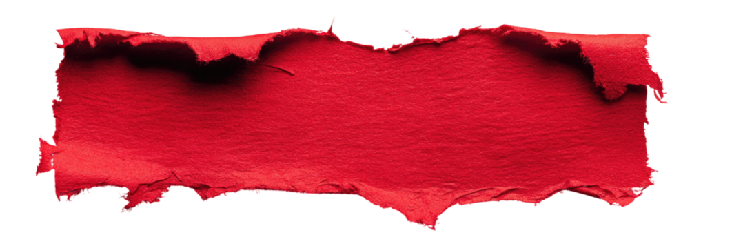 Red, textured smear, ripped edges