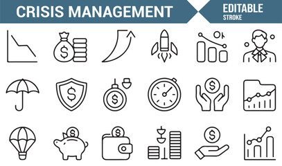 Business planning and finance protection outline icons for corporate design