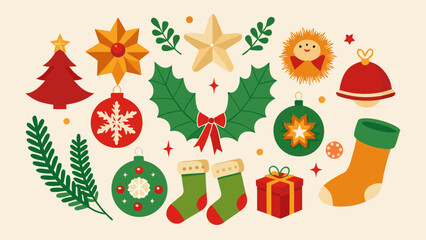 Naklejka premium Vector art of whimsical christmas ornaments and decorations a playful collection of holiday elements for your creative designs