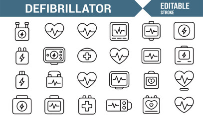 Healthcare vector icon set showing heart monitor and life-saving equipment