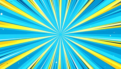 Abstract burst featuring radiating lines in shades of yellow and blue, creating a dynamic and energetic visual. The lines emanate from a central point